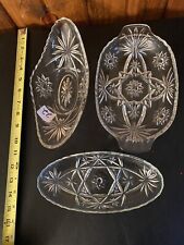 3 Vtg Anchor Hocking EAPC Star of David Oval Relish Dishes Clear Pressed Glass picture