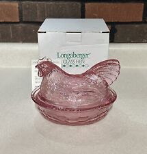 Vintage Longaberger Pink Glass Hen On A Nest With Original Box picture