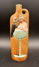 Antique Schafer & Vater Porcelain Flask - Wood Grain w/ Woman in Champagne Glass picture