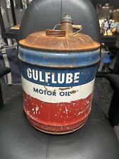 Vintage Gulf 5 Gallon Gulflube Motor Oil Can Wooden Handle - Empty Can picture