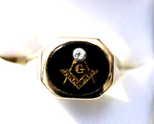 Vintage 10K Yellow Gold Men's Masonic Ring Onyx Diamond Size 11 6.39 Grams picture