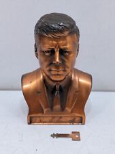 Vintage JFK John F Kennedy Memorial Bust Copper Finish Coin Bank with key  picture