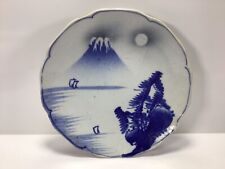 V95 Vintage Japanese Antique Circa 18th Century Blue & White Porcelain Plate picture