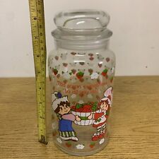 Vintage Strawberry Shortcake Glass Canister Jar & Lid 1981.  8.5” 36oz. Rare picture