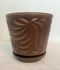 Vintage Rubbermaid Planter Flower Pot Carved Clay Brown Detachable Saucer Retro picture
