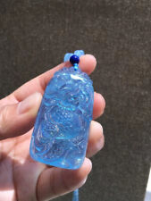 60*30mm Natural Blue Aquamarine Gemstone Translucent Carving Pendant AAA picture