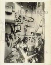 1926 Press Photo Interior view of the engine room and driver seat of touring car picture