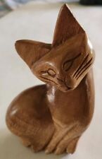 SALE: Hand Carved Wooden Cat Figurine 61/2in tall. Made in Philippines  picture