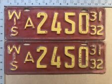 1931-1932 Wisconsin truck license plate pair A 2450 YOM DMV POPPING COLORS 15273 picture
