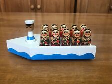 Vintage Russian Wooden Boat Pull Toy with Captain and 10 Semenov Maiden Dolls picture