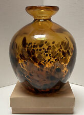 Small Hand Blown Art Glass Bud Vase Amber Brown With Gold Flecks 5” picture