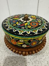 Vintage 1975 Daher Black Floral Series Embossed Biscuit Tin Made in England picture