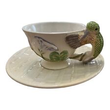 VTG Home Presents Porcelain Green Hummingbird Handled Tea Coffee Cup & Saucer picture