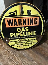 Vintage Porcelain Gas Oil Petroleum Pipeline sign Texas BULLET HOLES Original  picture