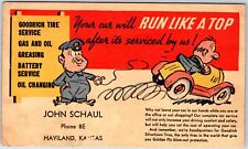 VINTAGE POSTCARD 1936 ADVERTISING GOODRICH TIRE SERVICE JOHN SCHAUL HAVILAND KS picture
