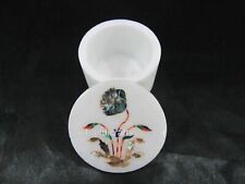 2.5 Inches Beautiful Marble Jewelry Box Shiny Gemstone Inlay Work Ear Studs Box picture