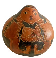 Peruvian Folk Art Hand Carved Gourd  Peru Holding Something 4