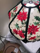 Vintage Christmas lamp shade pointsettia green tassels 8 cloth panels picture