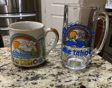 Lot of 2 Vintage Lake Tahoe Coffee Tea Mug Cup Rainbow Mountains 70s-80s Theme picture
