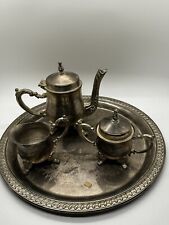 Tea Set Godinger Silver Art Individual Tea Pot/Creamer/ Sugar Bowl/Tray picture