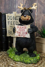 Rustic Western Whimsical Black Bear With Antlers And Feed The Deer Sign Figurine picture
