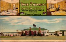 Linen Postcard Twin Chimneys Motor Court 2405 East Lincoln Way US 30 Cheyenne WY picture