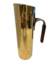 Vintage Modernist Italian Brass Wood Handle Water Pitcher 10” x 3” picture