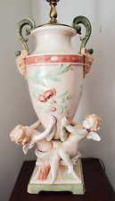 Antique Porcelain Table Lamp Cherubs Holding Urn Peach Colors picture