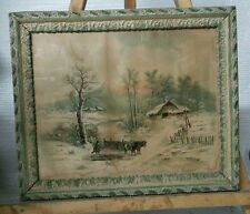 Vtg 1895 Victorian Ornate Green Wood Chalk Framed Hoover Print Winter Cabin picture
