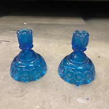 Vintage L. E. Smith Pair of Blue MOON & STARS Candlestick Holders picture
