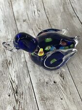 5” Hand Blown Art Glass Millefiori Blue Bird Figurine Paperweight Murano Style picture