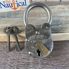 Old Style Iron Lock and Keys w/ Brass Keyhole Cover - Silver - Davy Jones Locker picture