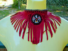 Fringed Deerskin Leather Beaded Choker, Thunderbird, Native, Tribal Necklace picture