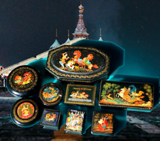 Russian Lacquer Miniatures LOT of 9 Boxes Palekh Kholui Mstera Signed c1990s VTG picture
