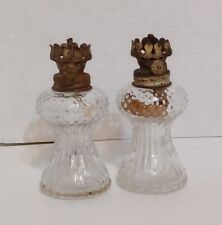 Two Antique Hobnail Round Clear Pattern Glass Oil Kerosene Lamp Coronet Burner picture
