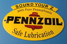 Vintage Pennzoil Sign - Safe Lubrication Gas Service Station Pump Porcelain Sign picture