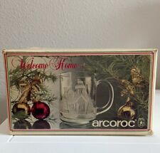 Vtg ARCOROC FRANCE Winter Christmas Mugs Cups Welcome Home Tempered Glass Set 4 picture