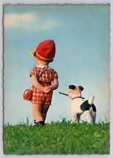 Germany, Kathe Kruse, Doll & Dog Walking Away, Vintage Postcard picture