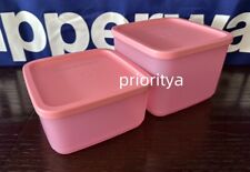Tupperware Basic Bright Square 1L & 650ml Container Set of 2 Pink New picture