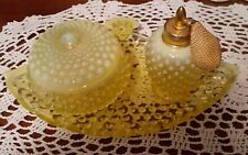 FENTON  CANARY YELLOW OPALESCENT ~HOBNAIL~PERFUME VANITY SET~GLOWS~  RARE picture