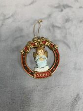 Vtg Resin Angel Noel Round Christmas Ornament  Red Green Gold picture