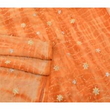 Sanskriti Vintage Sarees Pure Georgette Silk Embroidered Fabric Leheria Sari   picture