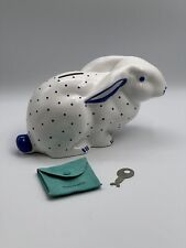 Tiffany & Co Austria Bunny Rabbit Piggy Coin Bank White Blue Polka Dots Vintage picture