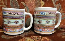 2 Vtg Arizona South Western Navajo Print Cups Mugs Pastels  picture