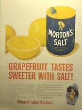 Morton's Salt Makes Grapefruit Sweeter When It Rains Pours Vintage Print Ad 1945 picture