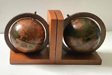 Old World Spinning Globe Wooden Book Ends Vintage picture