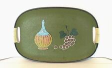 MCM Green Serving Tray Handpainted Chianti WINE BOTTLE & GRAPE Wrapped Japan picture