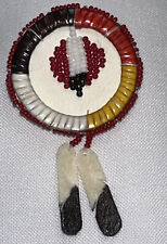 Plains Indian (Lakota) Dyed Porcupine Quill Pin On Leather With Painted Rawhide picture