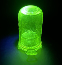 VTG Mosser Uranium Vaseline Glass Fairy Lamp Candle Holder in Holly Berry EUC picture