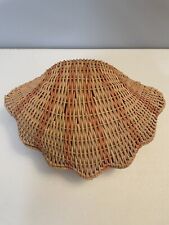 Vintage Clamshell Wicker Woven 9.5x7” Trinket Storage Box Basket Nautical Pink picture